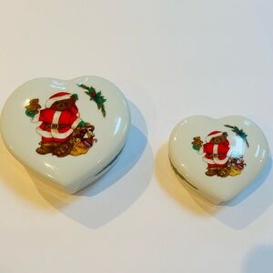 Mikasa Christmas Santa Bear Covered Heart Trinket Nesting Boxes Japan EUC